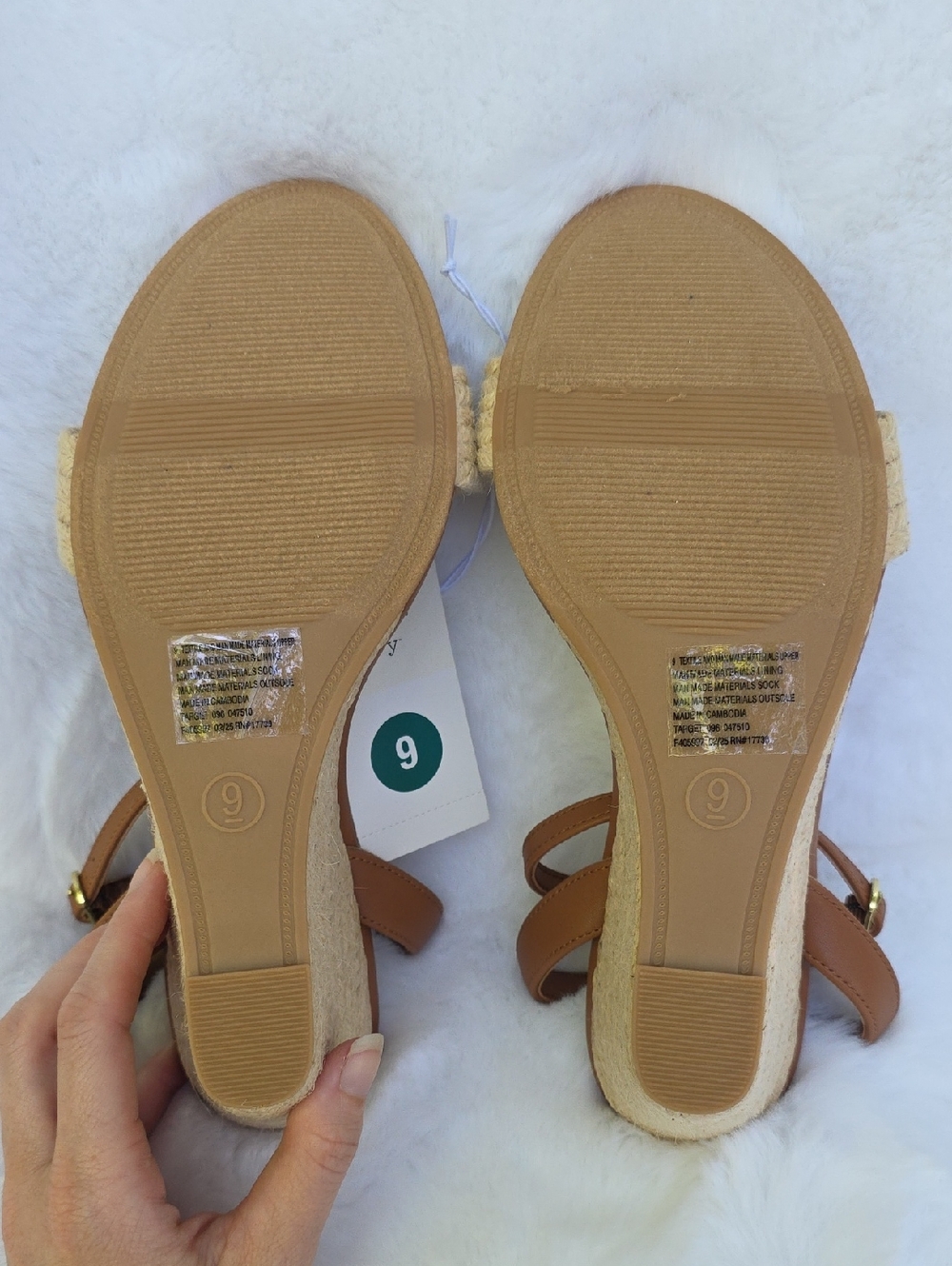 NWT Tan Natural Ankle Strap Espadrille Wedge Sandals Brown Heels Faux Leather 9 - Picture 16 of 17
